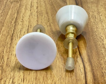 Marble Natural Stone Round Brass Drawer Door Knobs White Stone / Cupboard Handles / Drawer Pulls / Kitchen Replacement / Stone Knob