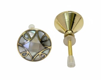 Mother of Pearl Brass Knob, Vintage Cabinet Drawer Pull