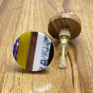 Geometric Knob Resin Wood Knob Cabinet Modern Décor Knob Home Décor Knob Dresser Knob Round Colorful Knob Handmade Cabinet Pull