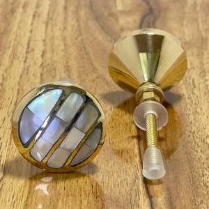 Mother of Pearl & Brass Opulence Handle | Eastern Inspired Brass and Ivory Cabinet Knob | Cabinet Drawer Knob | Brass Door Knob
