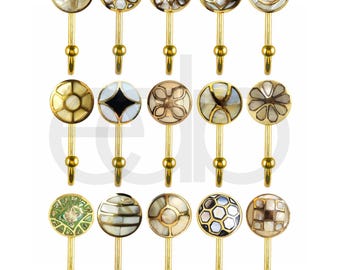 Gancio da parete in ottone con intarsio in madreperla - Appendiabiti/portachiavi decorativo