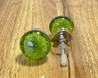 Hand Blown Green Glass Bubble Cabinet Knob, Cupboard Door Handle