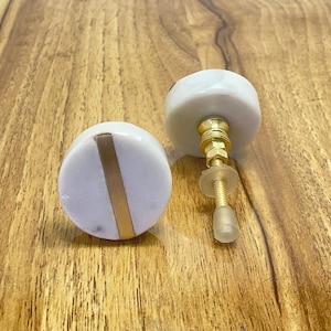 Solid Marble Natural Stone and Brass Drawer Door Knobs White Stone / Cupboard Handles / Drawer Pulls / Kitchen Replacement / Stone Knob