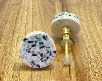 Terrazzo Stone Cabinet Knob: Round Resin Drawer Pull