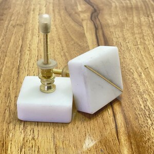 Marble Natural Stone Square Brass Drawer Door Knobs White Stone / Cupboard Handles / Drawer Pulls / Kitchen Replacement / Stone Knob