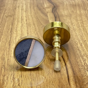 Decorative Marble Stone Cabinet Drawer Knob with Brass Trim Marble Dresser Drawer Door Knob / Cupboard Handle /White Stone Knob / Stone Pull