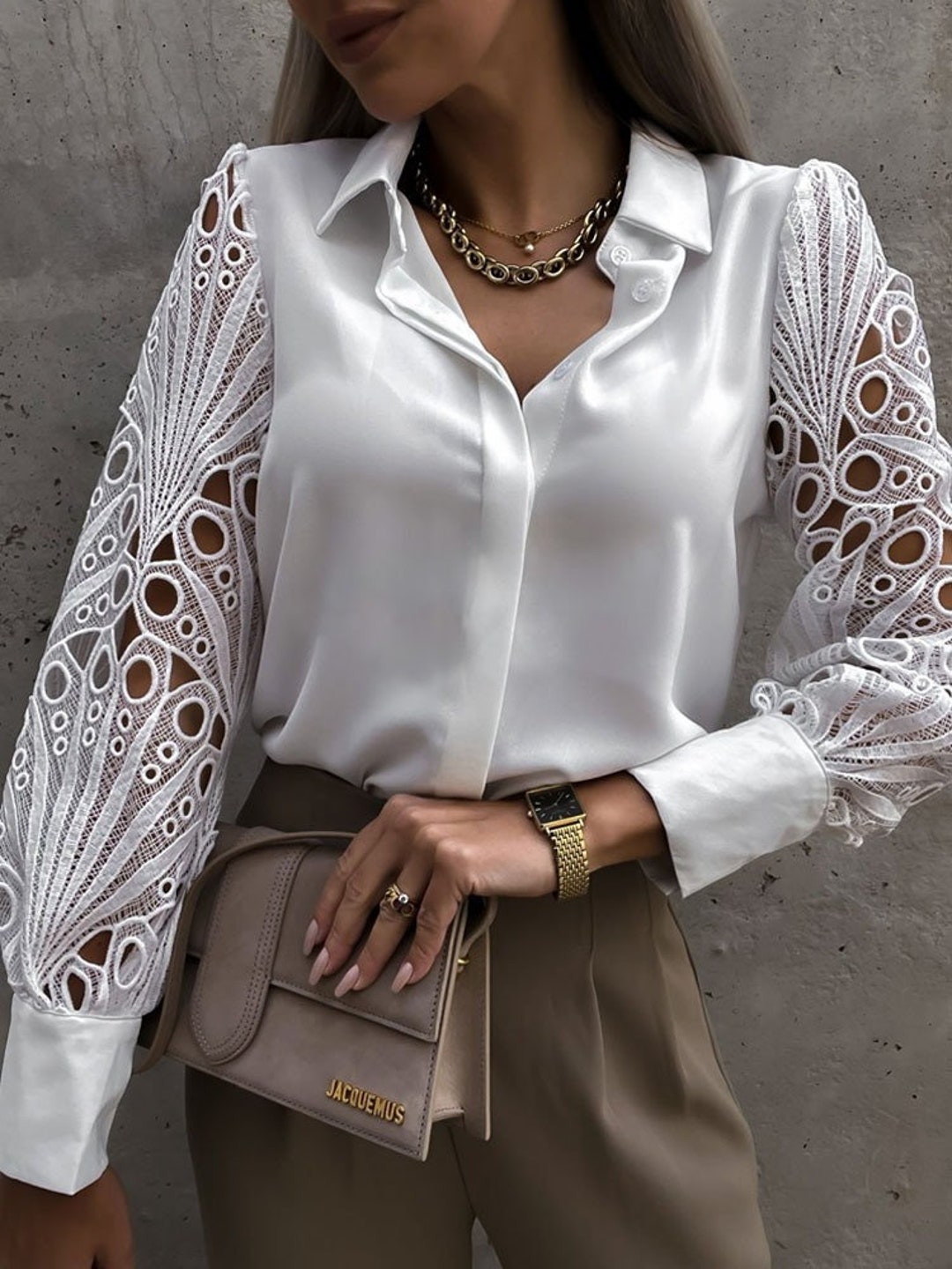 Vintage White Lace Shirt Women Fashion Hollow Out Button - Etsy