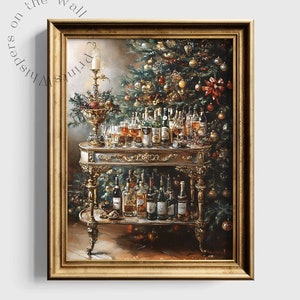 クリスマス バー カート ウォール アート ムーディ クリスマス 油絵 アート バー カート デコレーション キッチン アート プリント 冬 印刷可能 ウォール アート ムーディ クリスマス ポスター