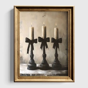 Gothic Weihnachtskerzen Druck dunkel kokett Dekor schwarze Schleife druckbare Wandkunst Balletcore digitale Kunst Goth Weihnachten dunkle Weihnachtskunst