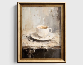 Neutral Coffee Art Moody Kitchen Wall Art Coffee Lover Gift Coffee Bar Decor Housewarming Art Print Minimalist Digital Download Art