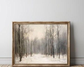Moody Winter Landscape Wall Art, Muted Christmas Home Decor, Snowy Forest Printable Wall Art, Neutral Art Print