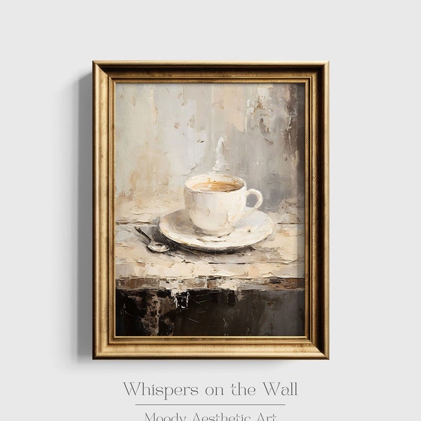 Neutral Coffee Art Moody Kitchen Wall Art Coffee Lover Gift Coffee Bar Decor Housewarming Art Print Minimalist Digital Download Art