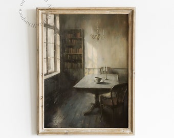 Moody Victorian Painting, Morning Light Academia Decor, Moody Wall Art, Vintage Still Life Painting, Gothic Wall Art