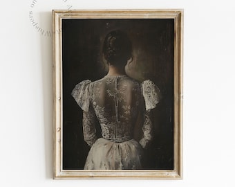 Vintage Woman Painting Dark Academia Wall Art Moody Home Decor Gothic Printable Wall Art Romantic Digital Print Victorian Art
