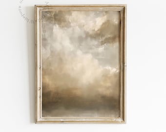 Grey Skies Cloud Painting, Moody Wall Art Print, Vintage Cloud Art Print, Neutral Home Decor, #011