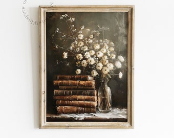 Leather Bound Books Art Print Antique Books Still Life Printable Wall Art Victorian Decor Dark Academia Wall Art Moody Summer Decor