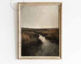 Marsh Landscape Painting Moody Wall Art Dark Academia Decor Living Room Art Nature Printable Wall Art Dark Art Print Vintage Digital Art