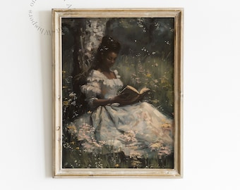 Vintage Black Art, Summer Decor, Moody Victorian Art, African American Printable Wall Art, Black Woman Wall Art Print, Light Academia Art