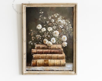 Leather Bound Book Stack Wall Art Print Old Books Still Life Printable Wall Art Moody Victorian Decor Dark Academia Wall Art Summer Decor