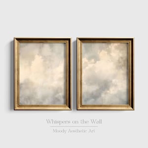 Early Spring Cloud Painting Set, Moody Wall Art Print, Vintage Cloud Oil Painting, Minimalist Home Decor