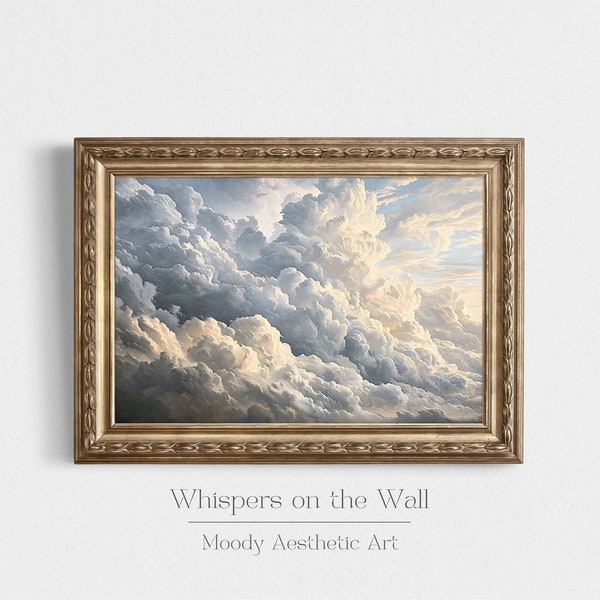 Moody Cloud Painting, Minimalist Wall Art Print, Vintage Cloud Art Print, Neutral Home Decor, Nature Printable Wall Art, #018