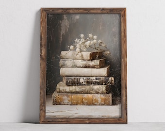 Light Academia Digital Print Winter Bookish Decor Vintage Christmas Printable Wall Art Holiday Book Art Still Life Oil Painting Xmas Decor