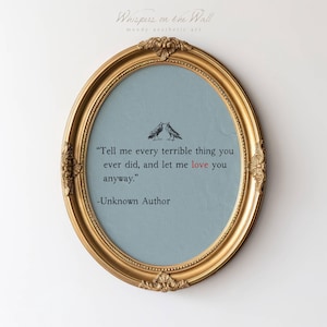 Love Quote Wall Art Print, Couples Gift, Romantic Gothic Decor, Minimalist Printable Art, Poetry Digital Download, Bird Art Print image 1