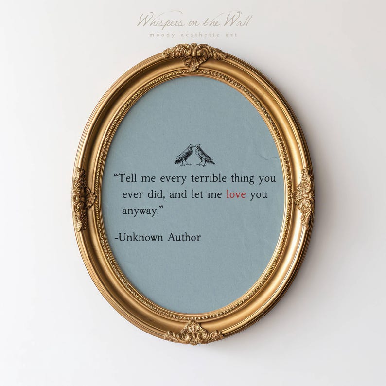Love Quote Wall Art Print, Couples Gift, Romantic Gothic Decor, Minimalist Printable Art, Poetry Digital Download, Bird Art Print image 1