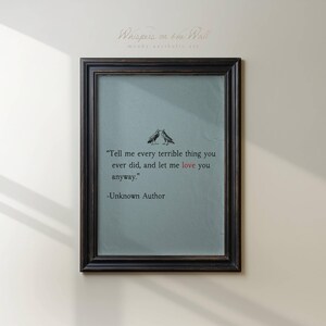 Love Quote Wall Art Print, Couples Gift, Romantic Gothic Decor, Minimalist Printable Art, Poetry Digital Download, Bird Art Print image 9