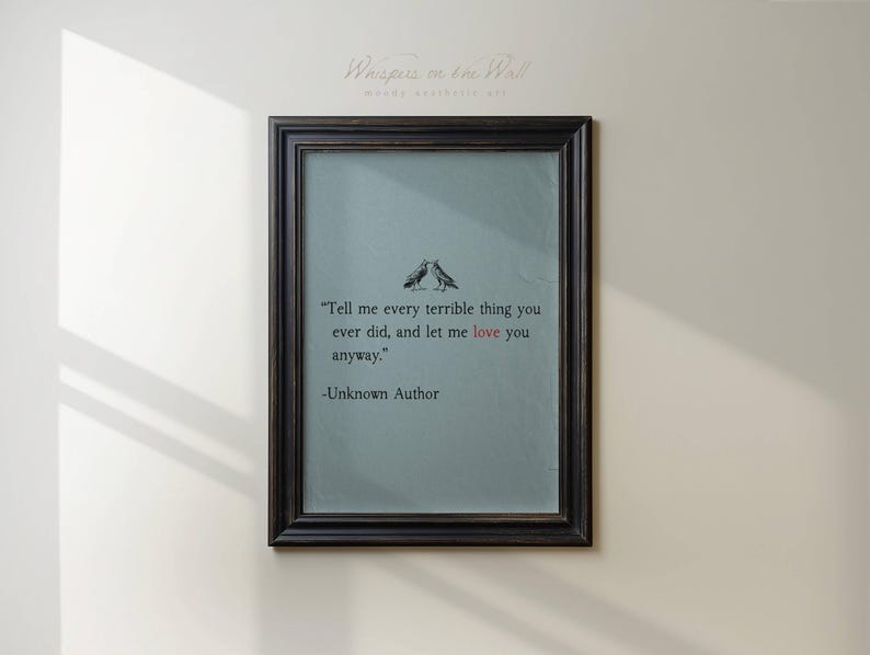 Love Quote Wall Art Print, Couples Gift, Romantic Gothic Decor, Minimalist Printable Art, Poetry Digital Download, Bird Art Print image 9