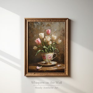 Teacup Tulips Art Print, Spring Printable Wall Art, Cottagecore Decor ...