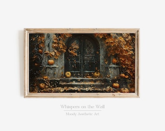 Collegiate Gothic Fall Frame TV Art, Halloween Decor, Moody Pumpkin Painting, Autumn Decor, Dark Samsung Frame TV Art, Spooky Wall Art