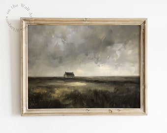 Cottage Paesaggio Pittura Moody Wall Art Scuro Accademia Decor Soggiorno Arte Natura Stampabile Wall Art Stampa artistica scura Arte digitale vintage