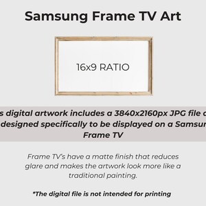 以下が含まれることがあります： Samsung Frame TV用のデジタルアート。画像には、白い内側と「16x9 RATIO」のテキストが入った長方形のフレームが表示されています。「Samsung Frame TV Art」のテキストが上部にあります。このアートワークはSamsung Frame TV用に設計されています。