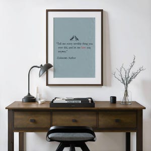 Love Quote Wall Art Print, Couples Gift, Romantic Gothic Decor, Minimalist Printable Art, Poetry Digital Download, Bird Art Print image 6