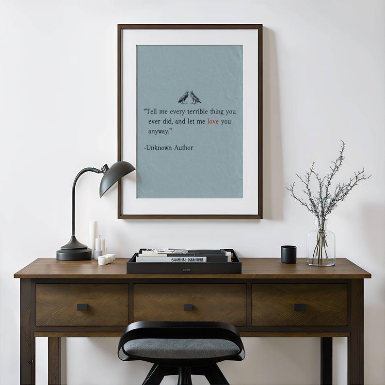 Love Quote Wall Art Print, Couples Gift, Romantic Gothic Decor, Minimalist Printable Art, Poetry Digital Download, Bird Art Print image 6