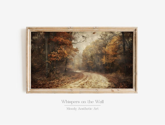 Vintage Fall Frame TV Art, Moody Autumn Decor, Rustic Landscape Painting, Thanksgiving Instant Decor, Forest Digital Art