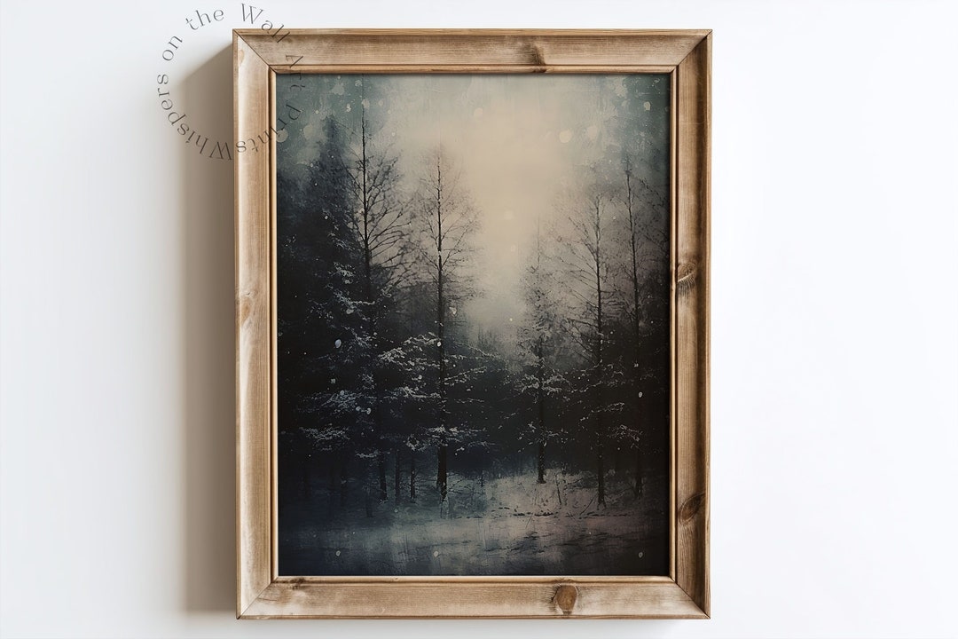 Moody Winter Forest Nightscape Art Print Dark Christmas Printable Wall ...
