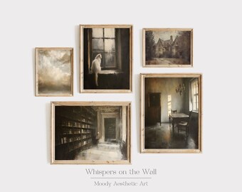 Ensemble d’impression Dark Academia, décor bookish, art mural imprimable Light Academia, ensemble d’art mural de galerie vintage, art numérique Moody, décor gothique