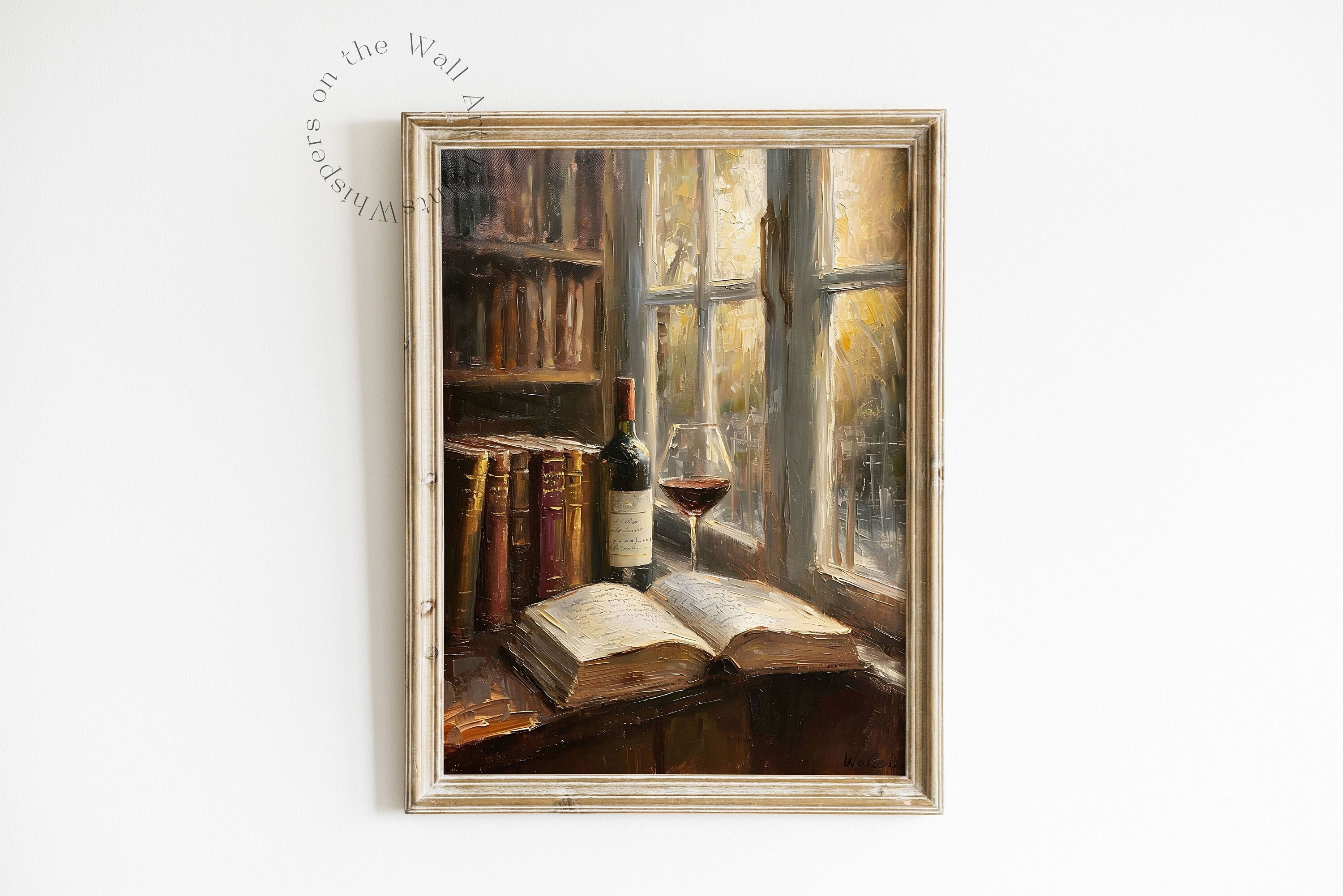Books and Wine Art, Bookish Decor, Vintage Kitchen Wall Art, Wine Lover Gift, Rustic Printable Wall Art, Books and Wine Bottle Artwork