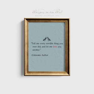 Love Quote Wall Art Print, Couples Gift, Romantic Gothic Decor, Minimalist Printable Art, Poetry Digital Download, Bird Art Print image 8