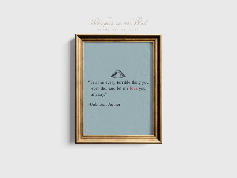 Love Quote Wall Art Print, Couples Gift, Romantic Gothic Decor, Minimalist Printable Art, Poetry Digital Download, Bird Art Print image 8