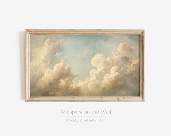 Arte de TV Moody Cloud Frame, decoración de pared minimalista, arte digital de nubes, arte de TV Neutral Samsung Frame, pintura al óleo de estilo vintage
