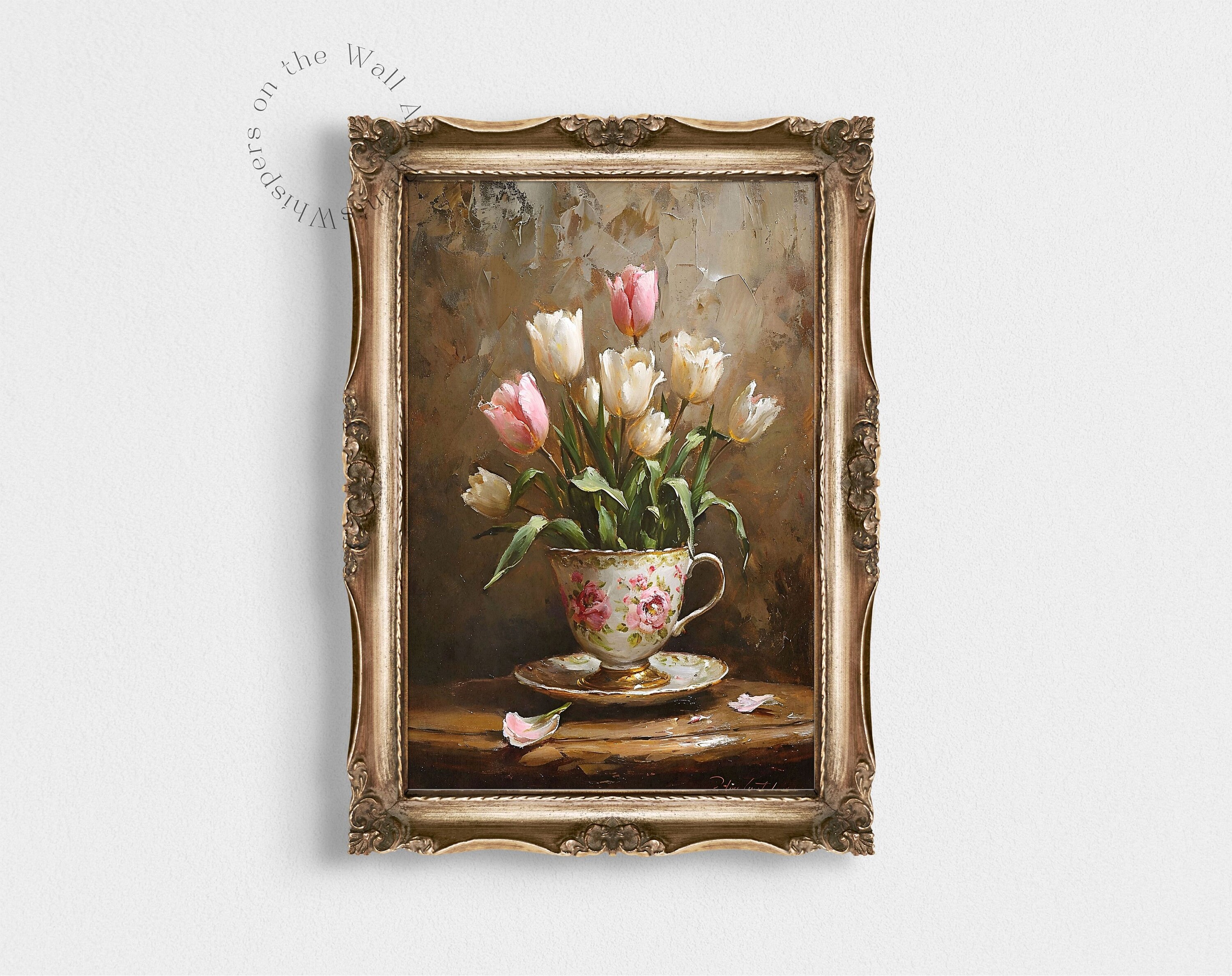Teacup Tulips Art Print, Spring Printable Wall Art, Cottagecore Decor ...