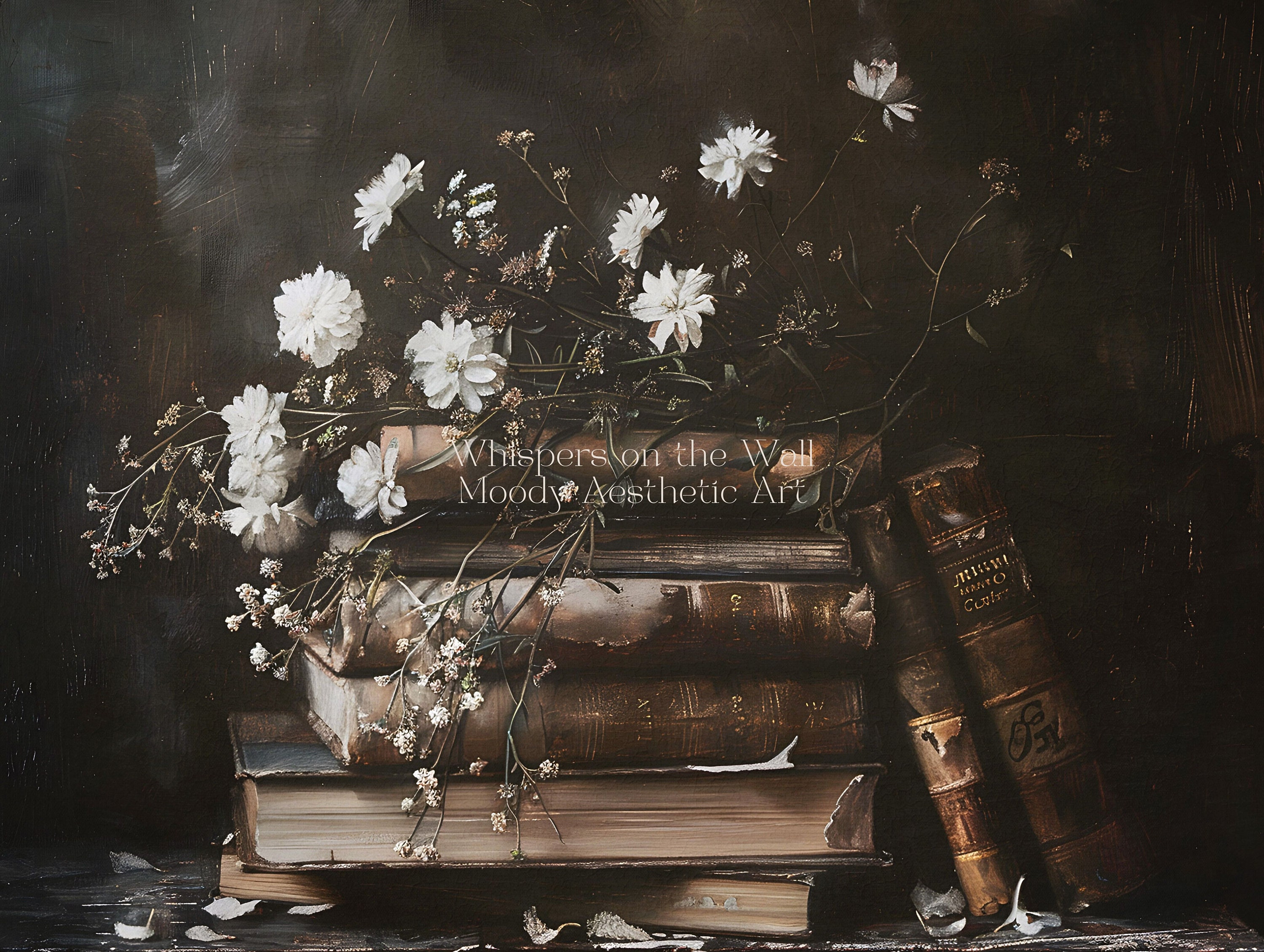Rustic Book Stack Art Print, Moody Dark Academia Decor, Book Still Life ...
