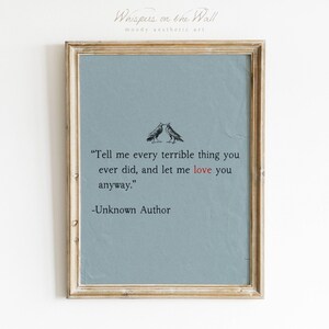 Love Quote Wall Art Print, Couples Gift, Romantic Gothic Decor, Minimalist Printable Art, Poetry Digital Download, Bird Art Print image 3