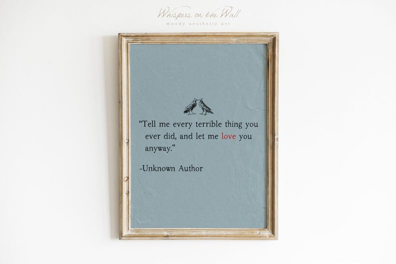 Love Quote Wall Art Print, Couples Gift, Romantic Gothic Decor, Minimalist Printable Art, Poetry Digital Download, Bird Art Print image 3
