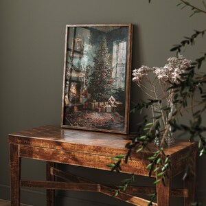 Vintage julgransväggkonst, nostalgisk dekor, stämningsfull julväggtryck, vintermålning, digital konst i Cottagecore, utskrivbar vardagsrumsdekoration bild 7