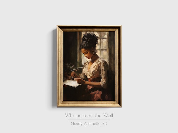 Vintage Black Art Print, Moody Victorian Art, African American Printable Wall Art, Black Woman Art