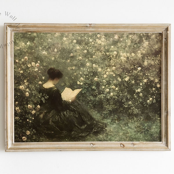 PRINTED & SHIPPED, Woman Reading Art Print, Moody Spring Art, Victorian Home Decor, Book Lover Gift, Light Academia Painting